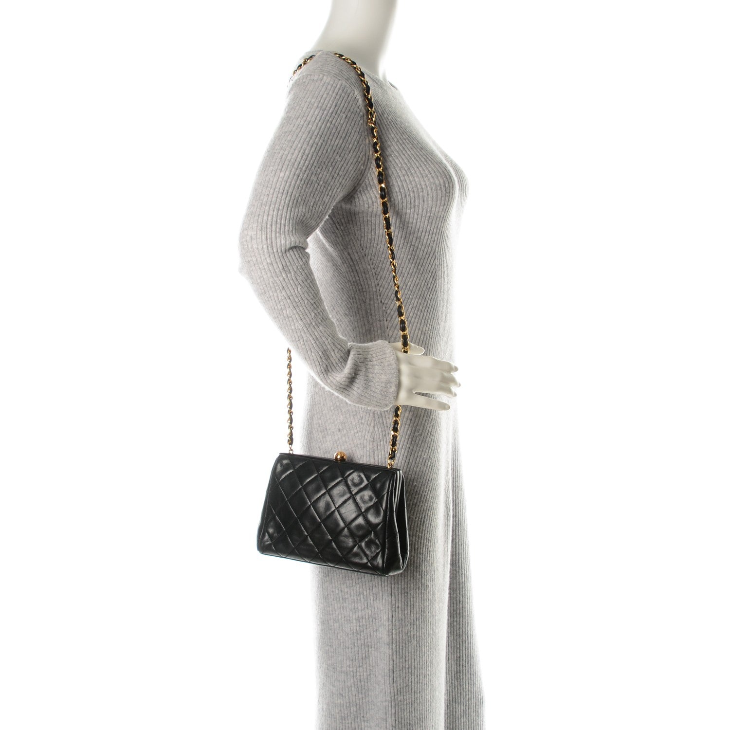 Chanel Lambskin Quilted Framed Evening Bag Black 2 of 8