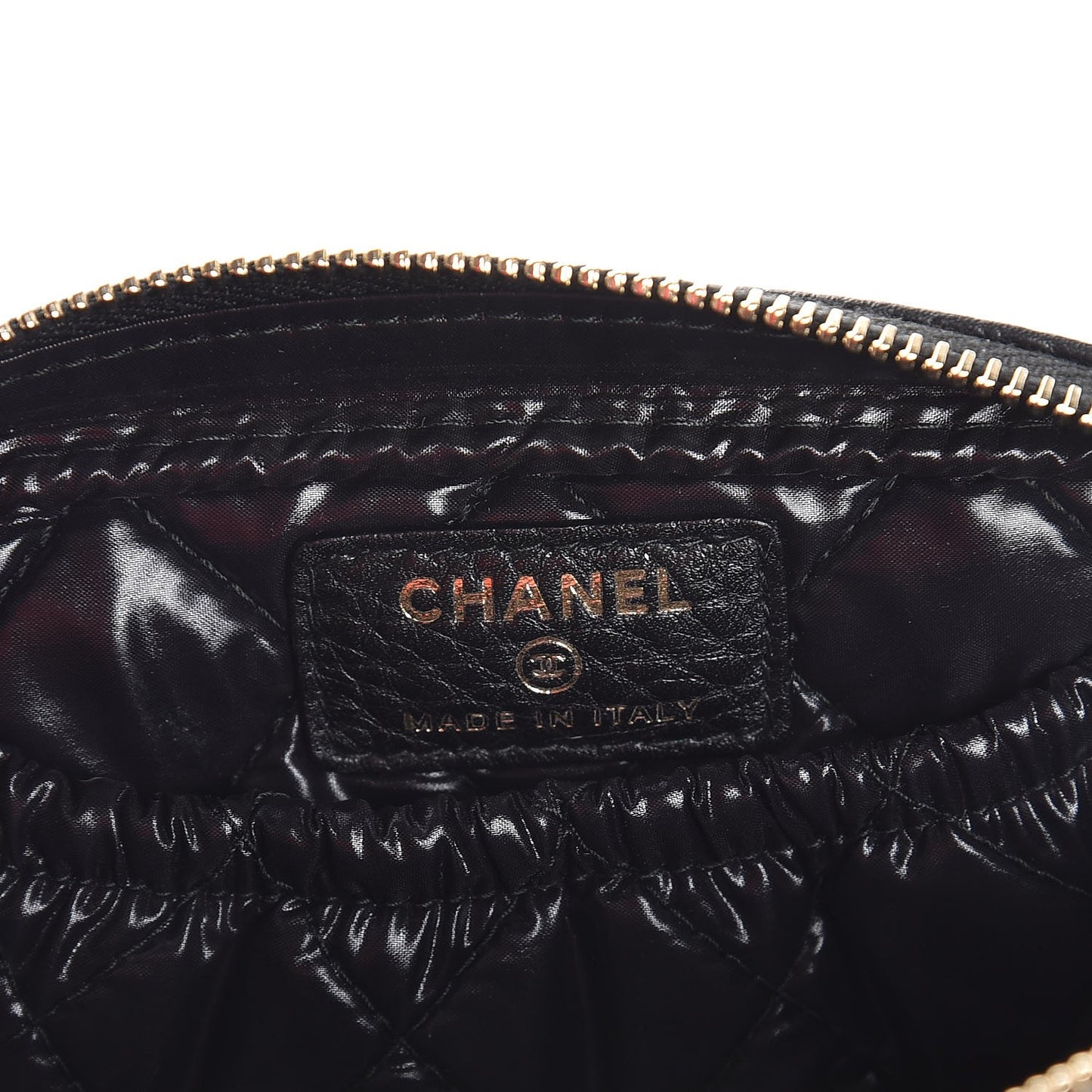 Grained Calfskin Quilted Small Curvy Pouch Cosmetic Case Black