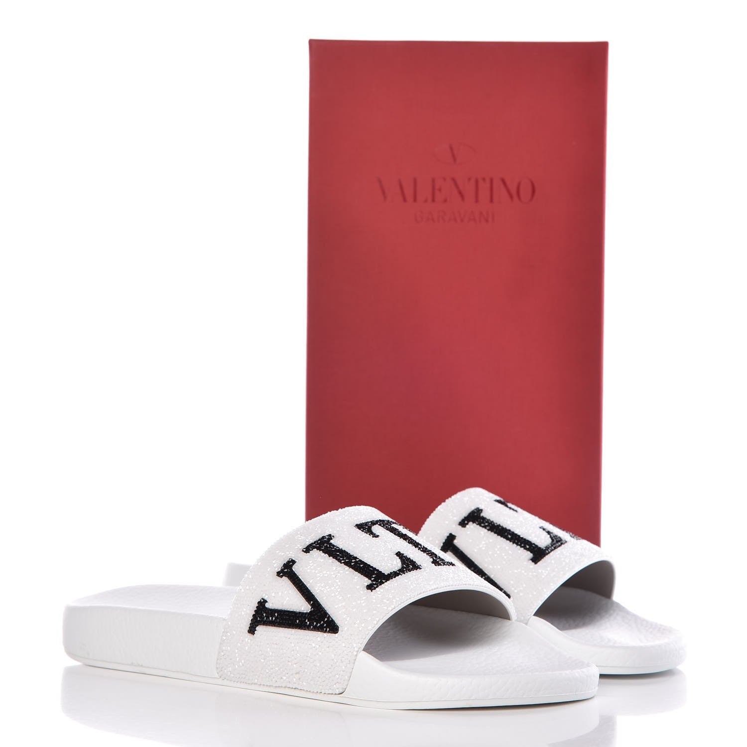 Valentino Garavani Rubber Swarovski VLTN Pool Slide Sandals 39 White 8 of 8