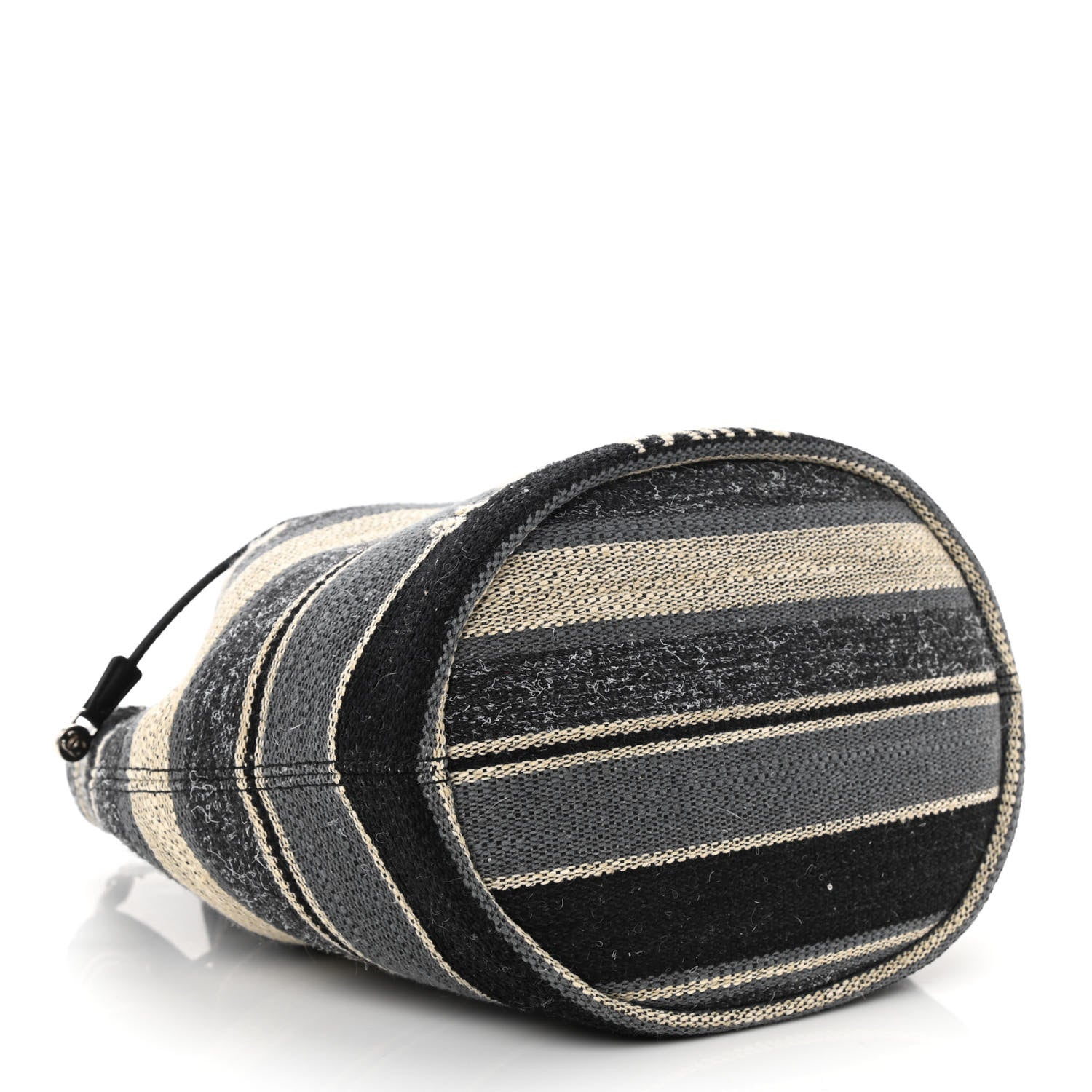 Chanel Striped Canvas Deauville Drawstring Bag Grey Black 4 of 10