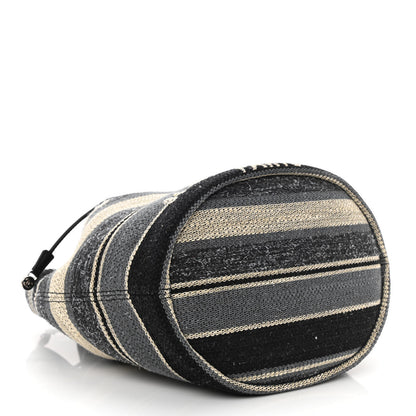 Chanel Striped Canvas Deauville Drawstring Bag Grey Black 4 of 10