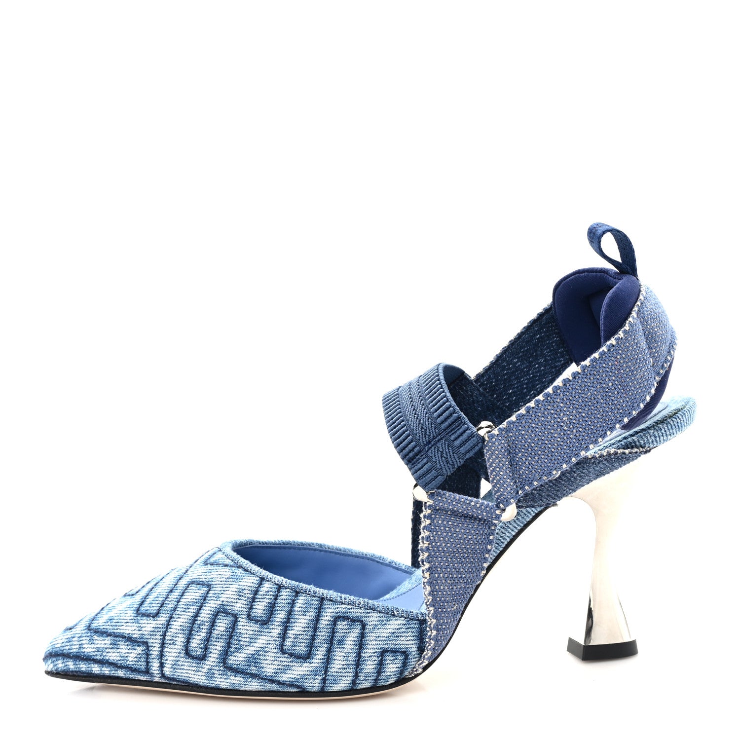 Fendi Fabric Jacquard FF Colibri 85mm Slingback Pumps 36 Blue 1 of 10