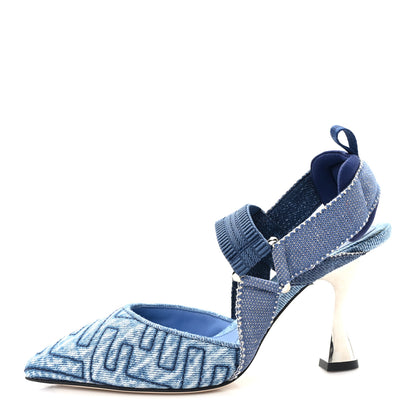 Fendi Fabric Jacquard FF Colibri 85mm Slingback Pumps 36 Blue 1 of 10