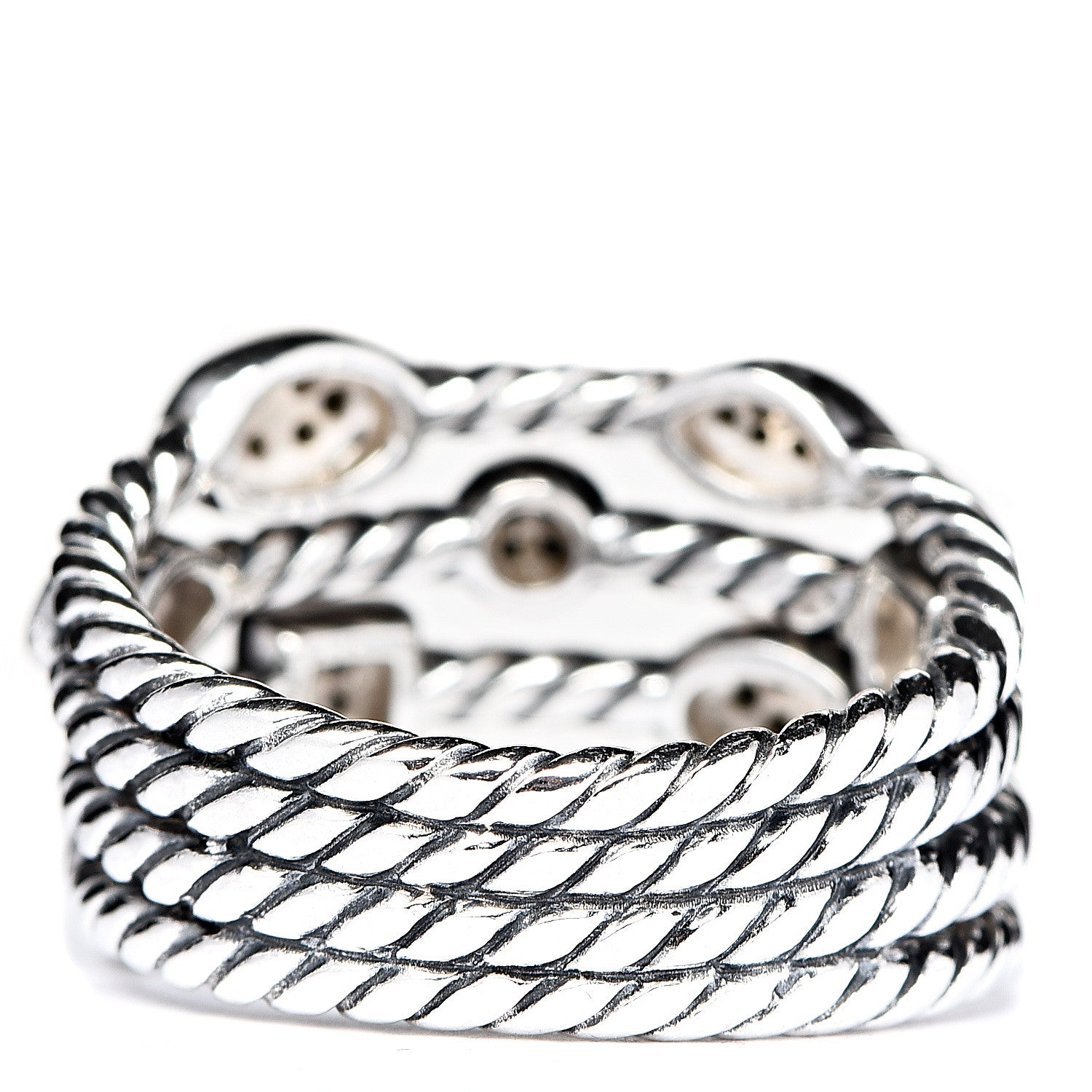 David Yurman Sterling Silver Black Diamond Confetti 4 Row Ring 54 7 2 of 4