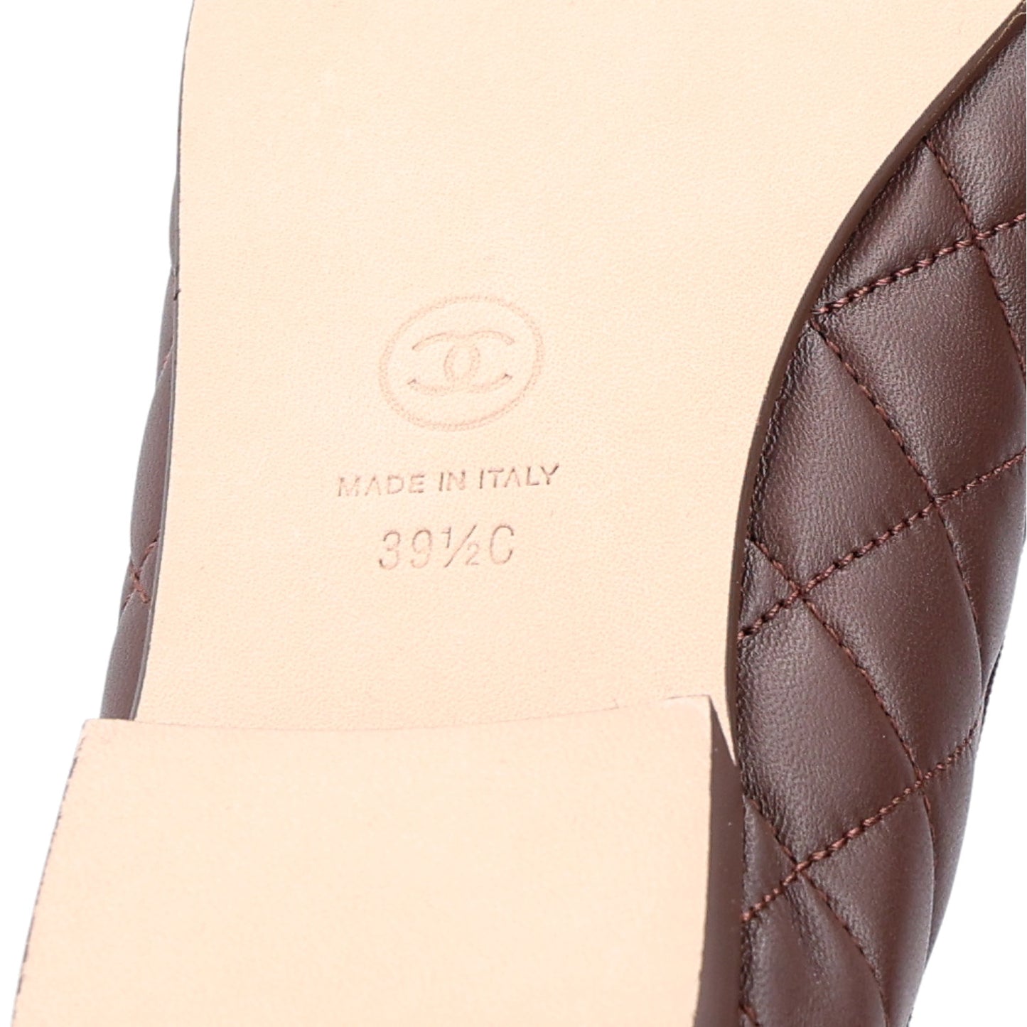 Lambskin Quilted CC Cap Toe Ballerina Flats 39.5 Dark Brown