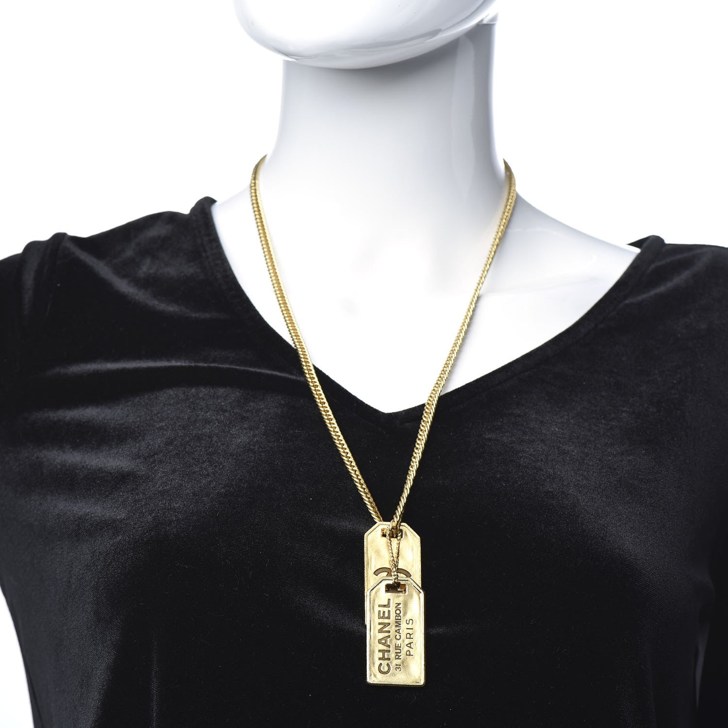 Chanel ID Dog Tag Charm Necklace Gold 2 of 6