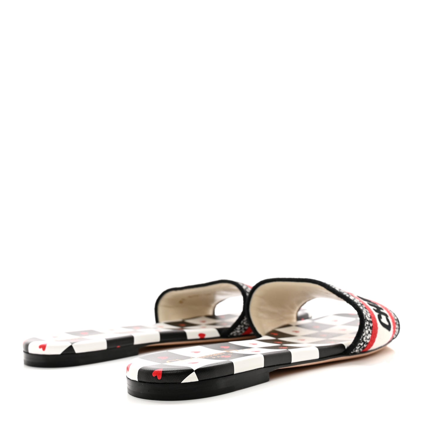 Canvas D-Chess Embroidered Dioramour Dway Mules Slide Sandals 39 Red