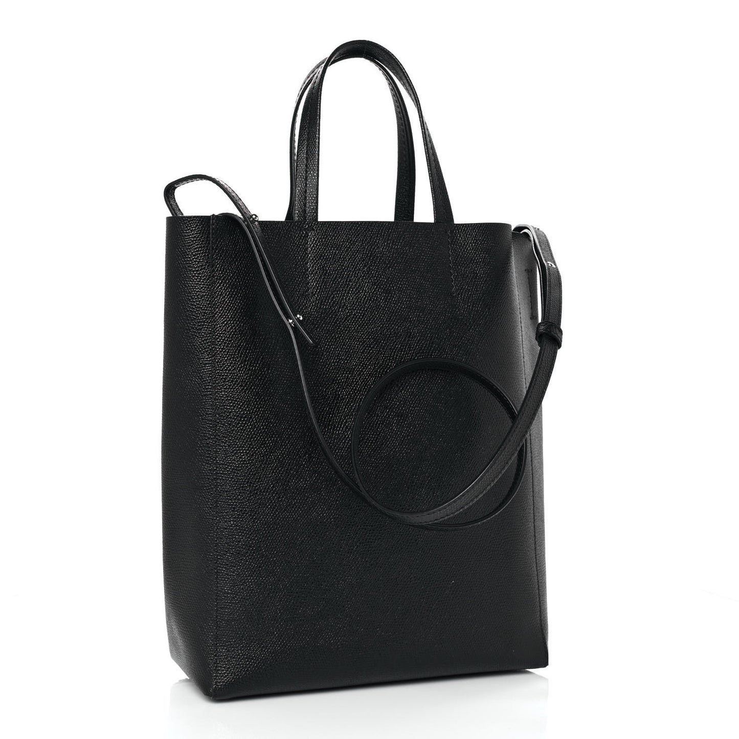 Grained Calfskin Small Vertical Cabas Black