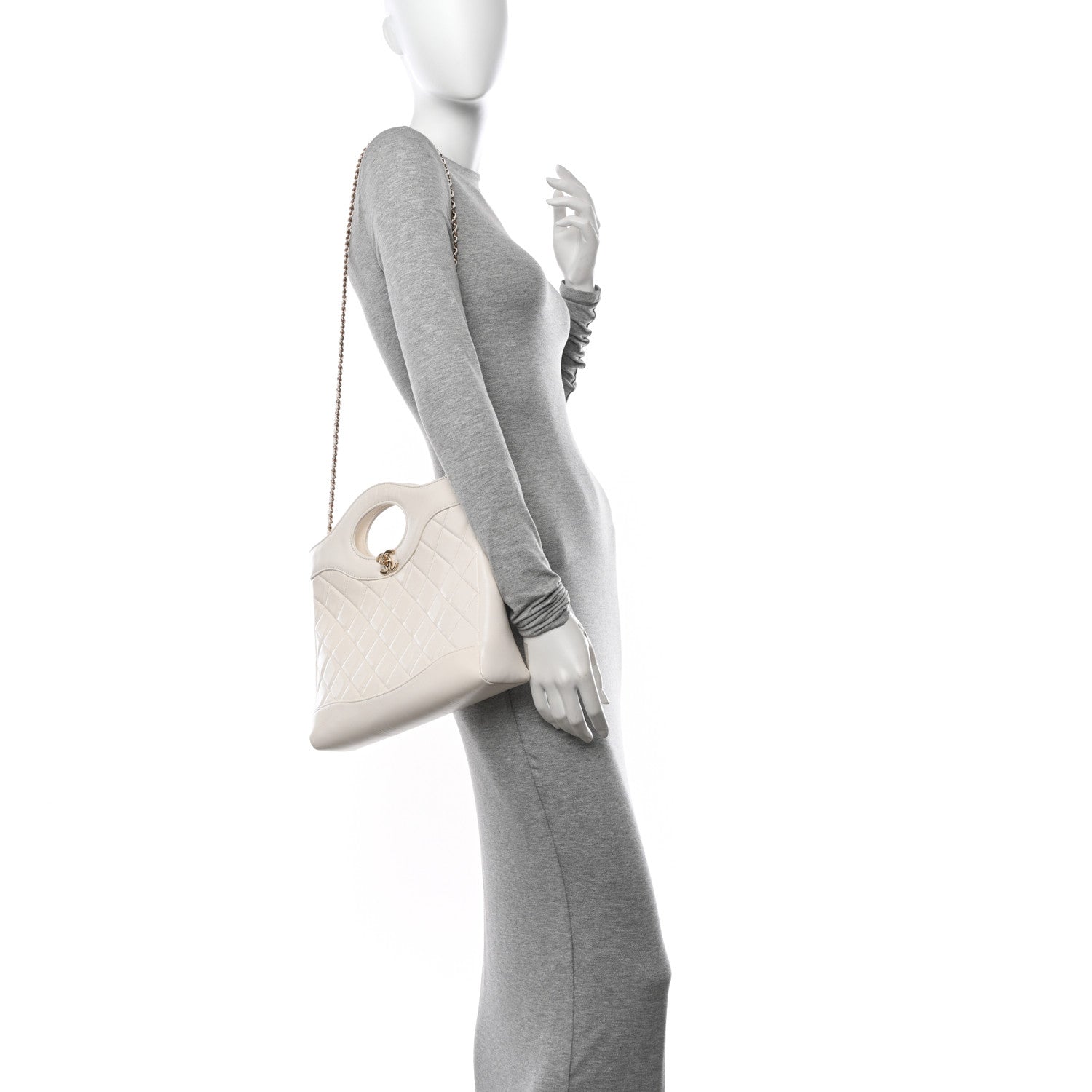 Chanel Shiny Lambskin Quilted Small 31 Shopping Bag White 1553391