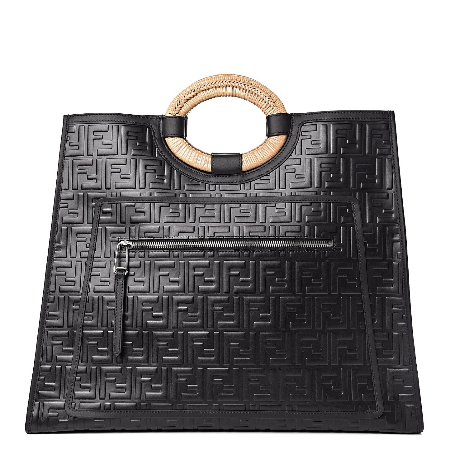 Vitello Century Wicker FF 1974 Embossed Large Runaway Shopper Tote Black