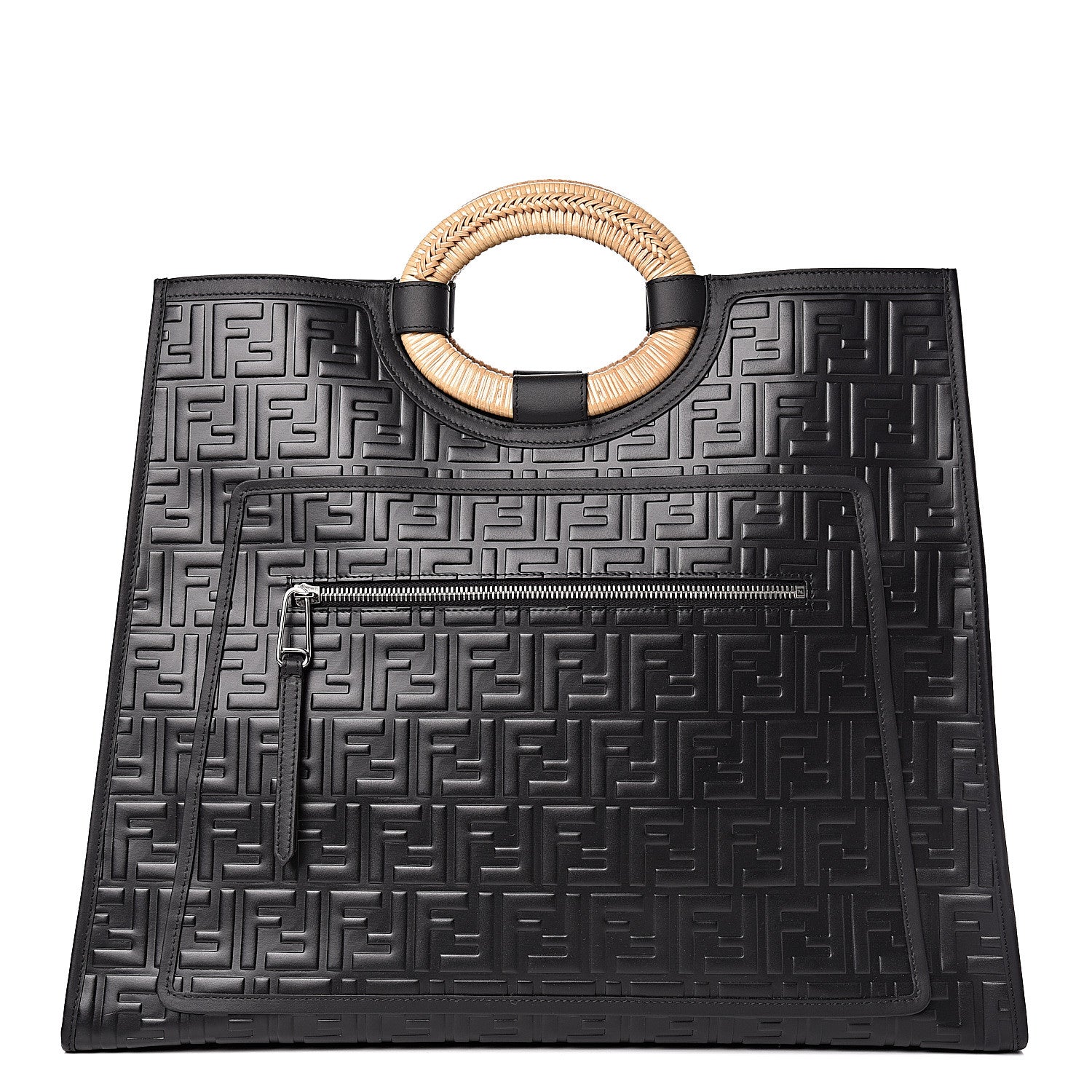 Fendi Vitello Century Wicker FF 1974 Embossed Large Runaway Shopper Tote Black 1 of 11