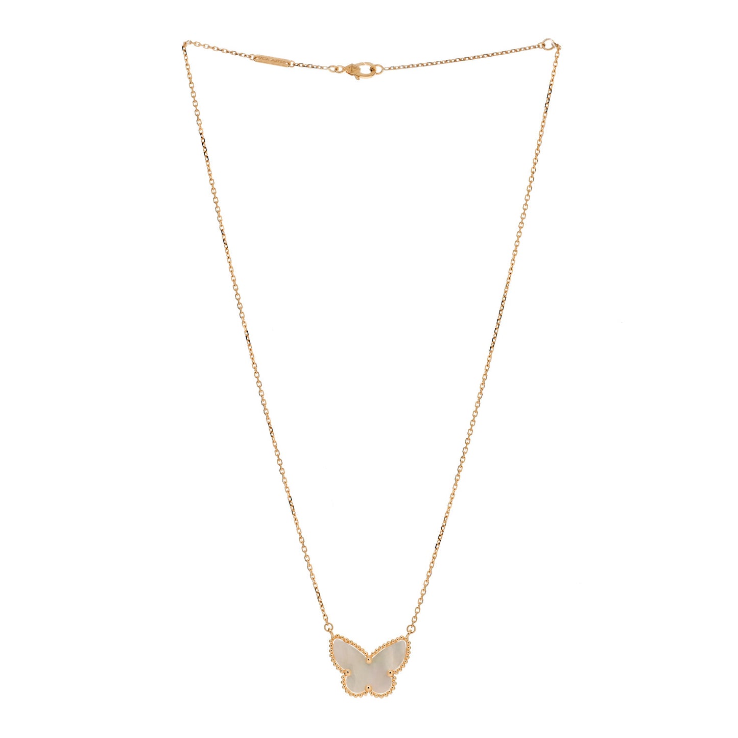 18K Yellow Gold Mother of Pearl Lucky Alhambra Butterfly Pendant Necklace