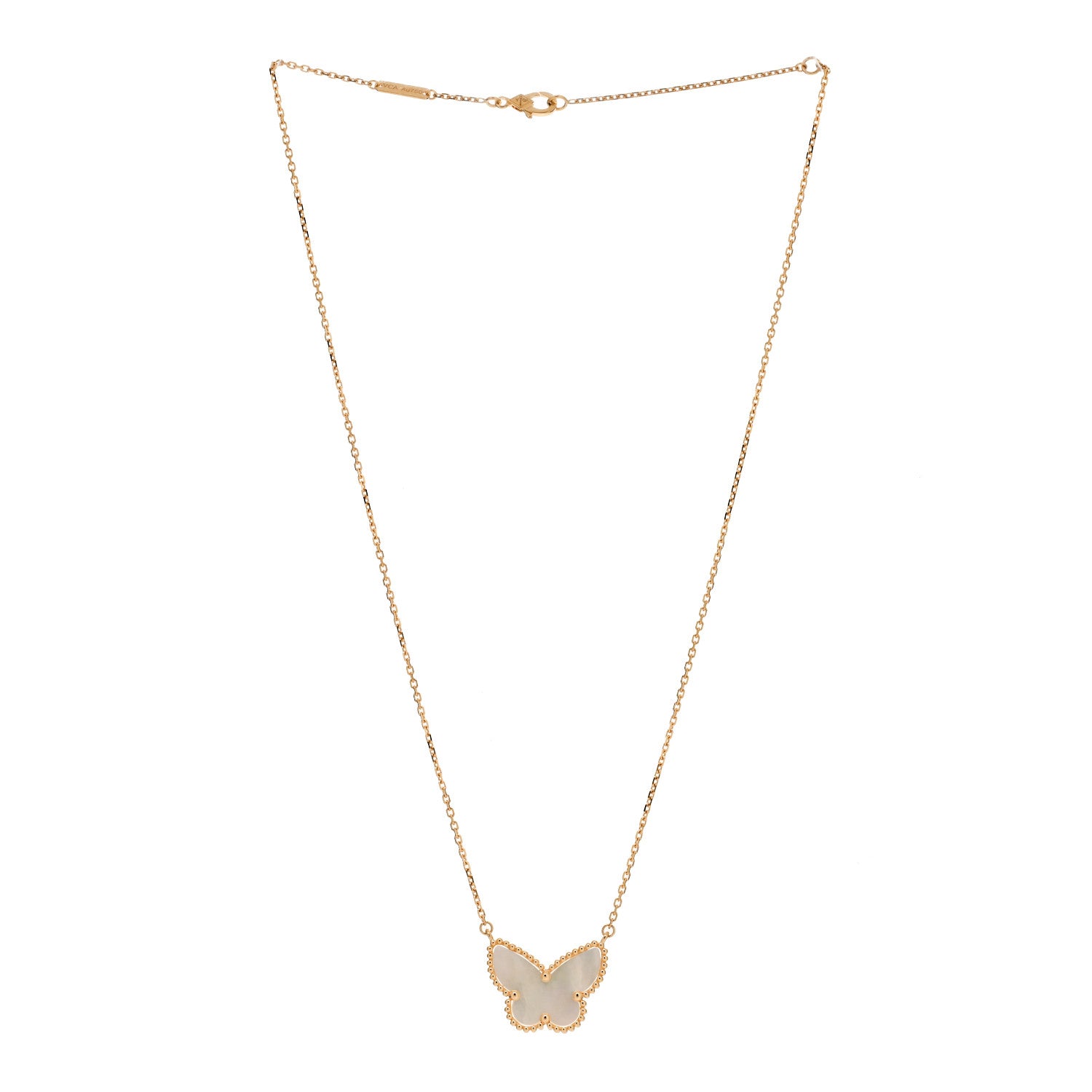 Van Cleef & Arpels 18K Yellow Gold Mother of Pearl Lucky Alhambra Butterfly Pendant Necklace 2 of 4