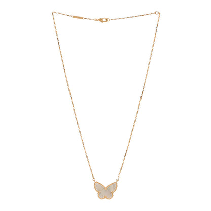 Van Cleef & Arpels 18K Yellow Gold Mother of Pearl Lucky Alhambra Butterfly Pendant Necklace 2 of 4