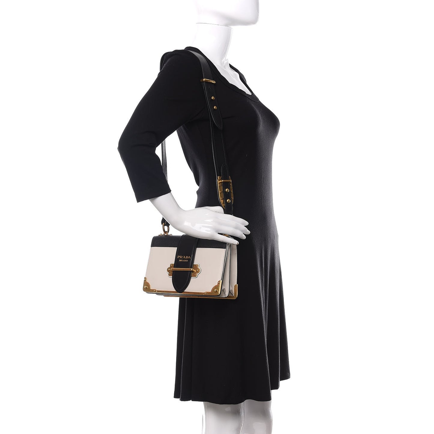 City Calfskin Saffiano Cahier Bag White Black
