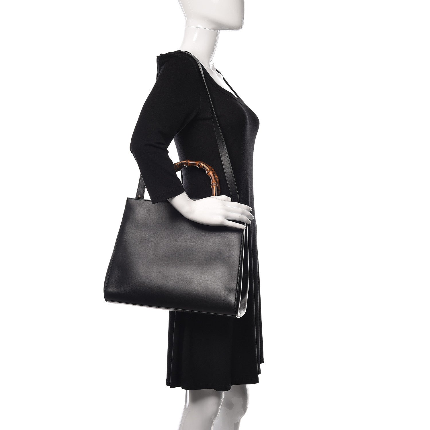 Gucci Nappa Bamboo Medium Nymphaea Top Handle Bag Black 2 of 12