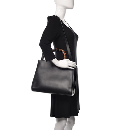 Gucci Nappa Bamboo Medium Nymphaea Top Handle Bag Black 2 of 12