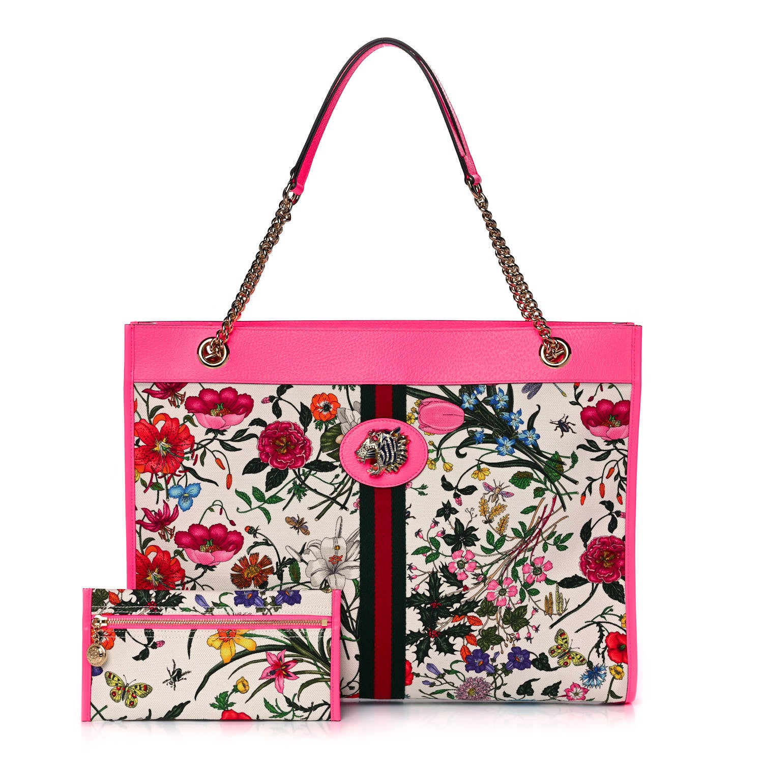 Gucci Canvas Flora Large Rajah Chain Tote White Multicolor Fuxia Fluo 1 of 12