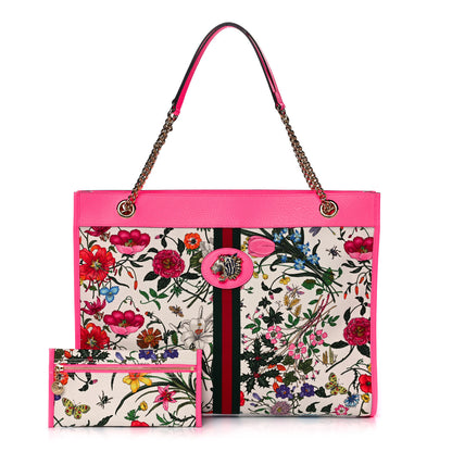 Gucci Canvas Flora Large Rajah Chain Tote White Multicolor Fuxia Fluo 1 of 12