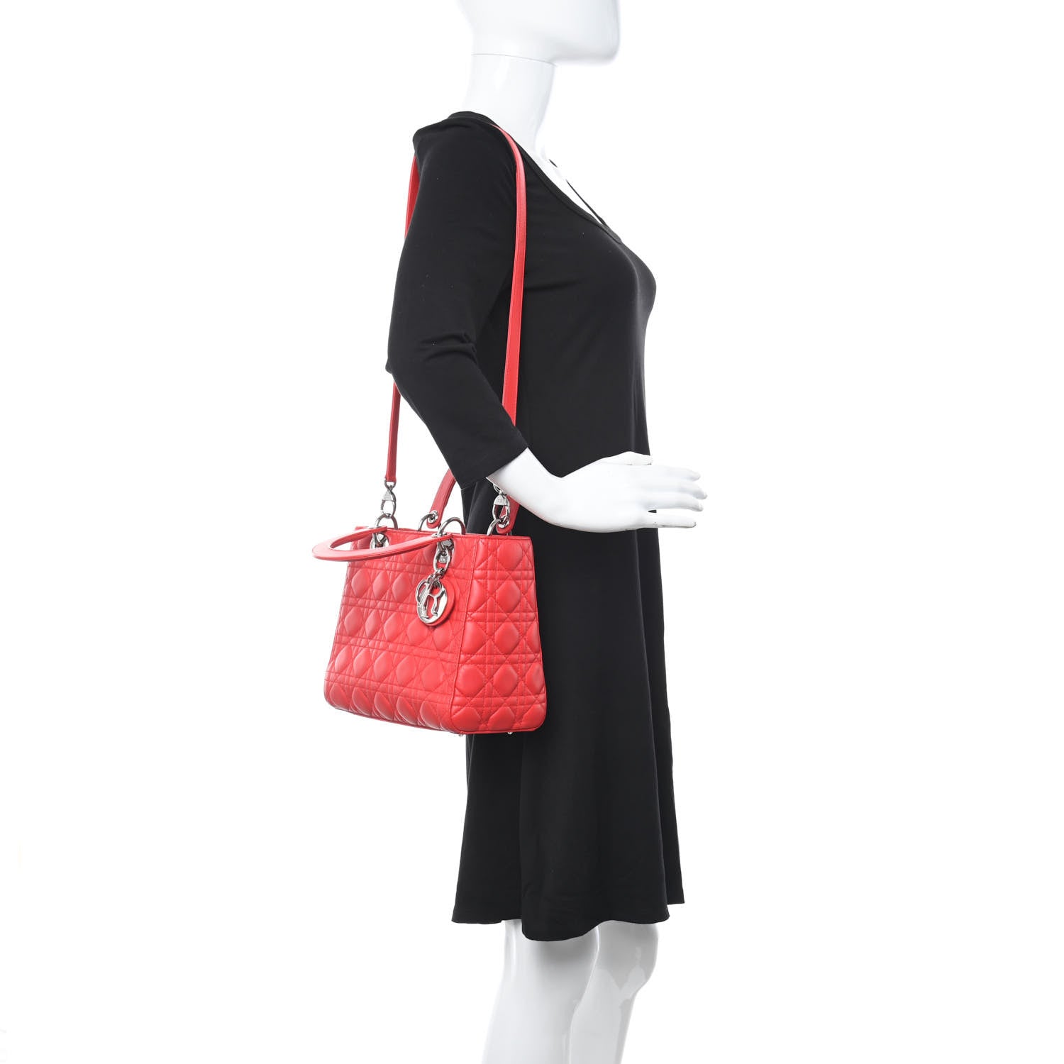 Christian Dior Lambskin Cannage Medium Lady Dior Red 2 of 11