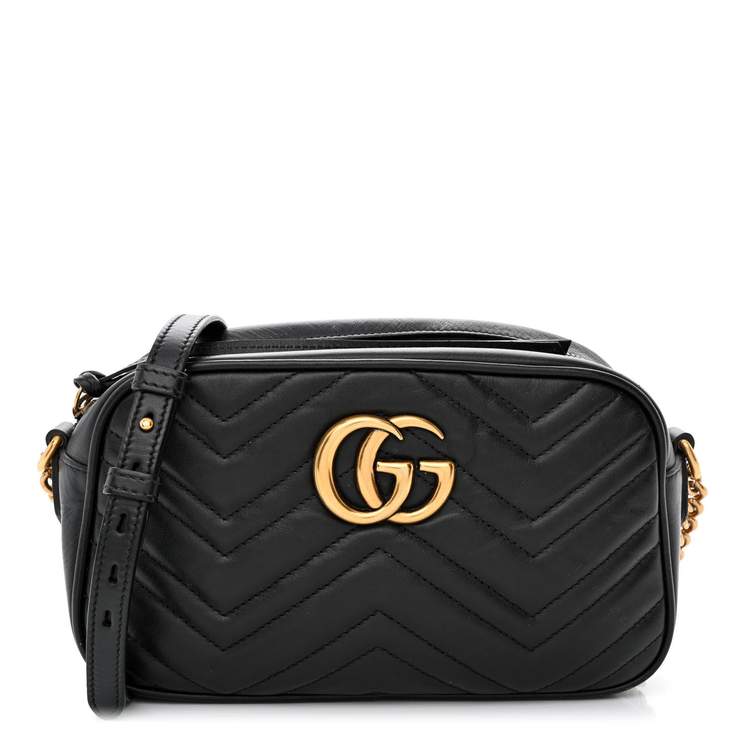 Gucci Calfskin Matelasse Small GG Marmont Chain Shoulder Bag Black 1 of 14