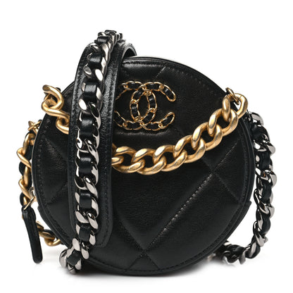 Chanel Lambskin Quilted Chanel 19 Round Clutch With Chain Black 1 of 9
