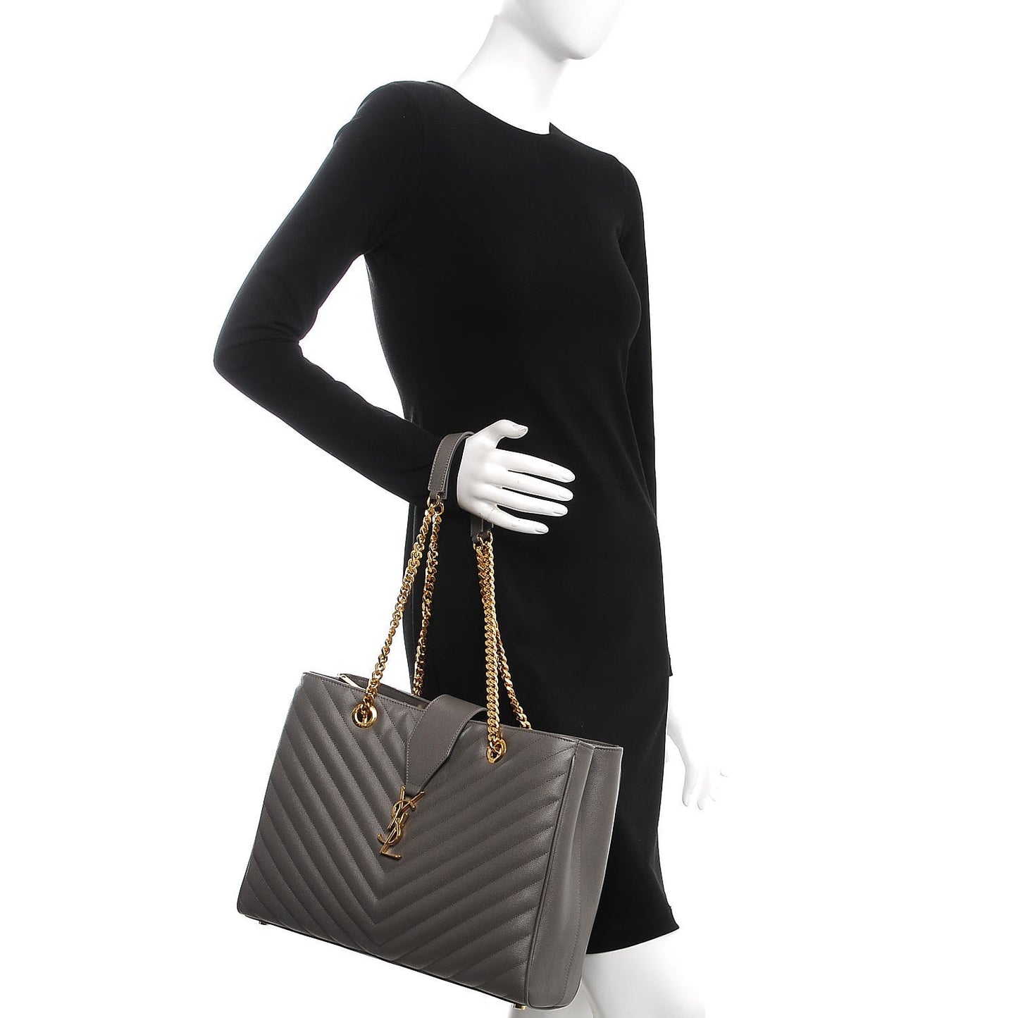 Grain De Poudre Matelasse Chevron Monogram Shopping Bag Fog