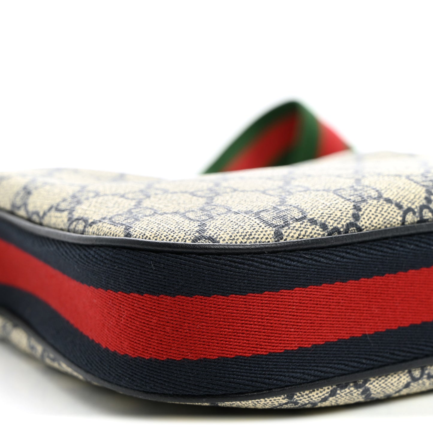 GG Supreme Monogram Textured Calfskin Web Small Attache Shoulder Bag Beige Blue