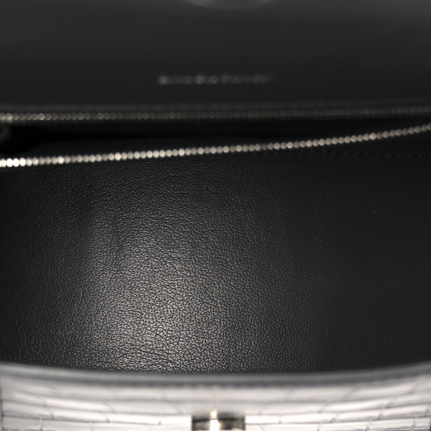 Shiny Calfskin Crocodile Embossed Small Hourglass Top Handle Bag Dark Grey