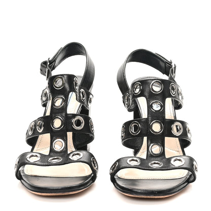 Prada Calfskin Grommet Strap Sandals 39.5 Black 3 of 11