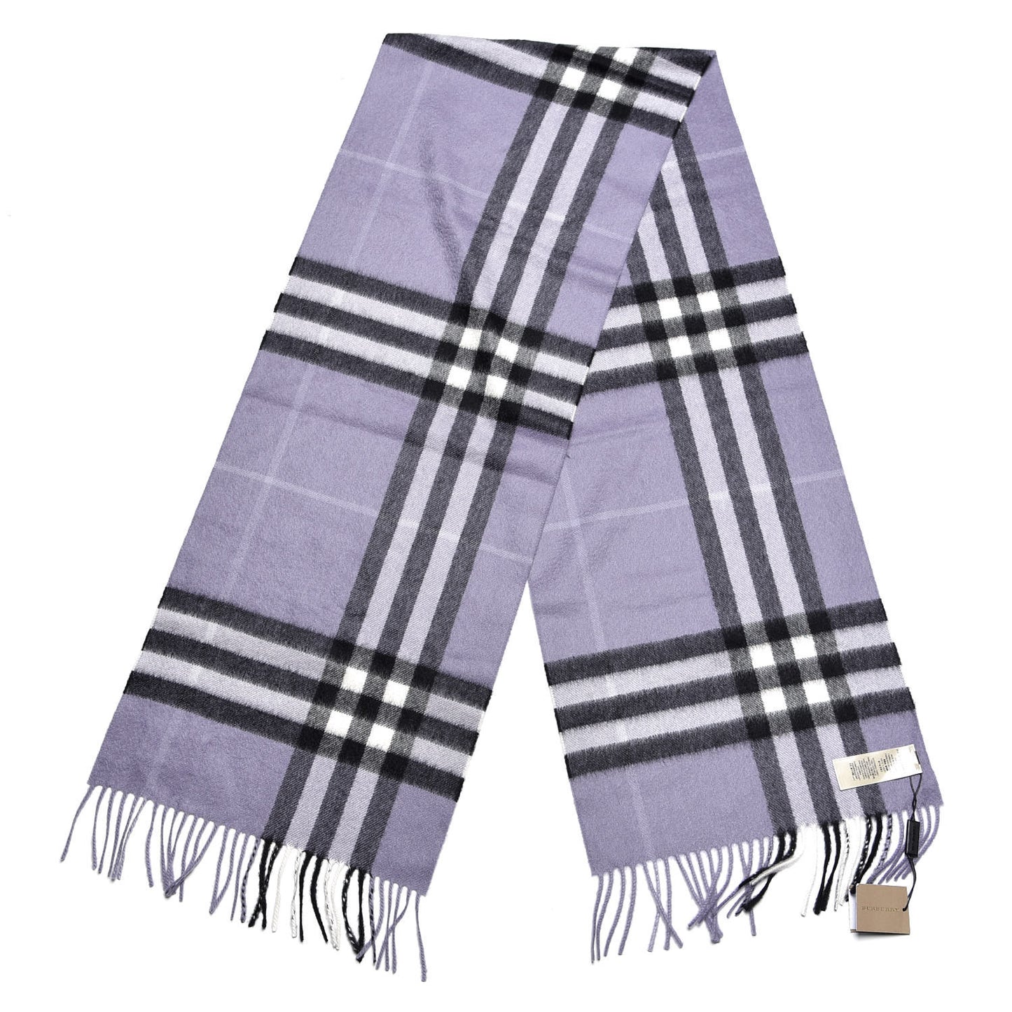 Cashmere Giant Check Fringe Scarf Lilac