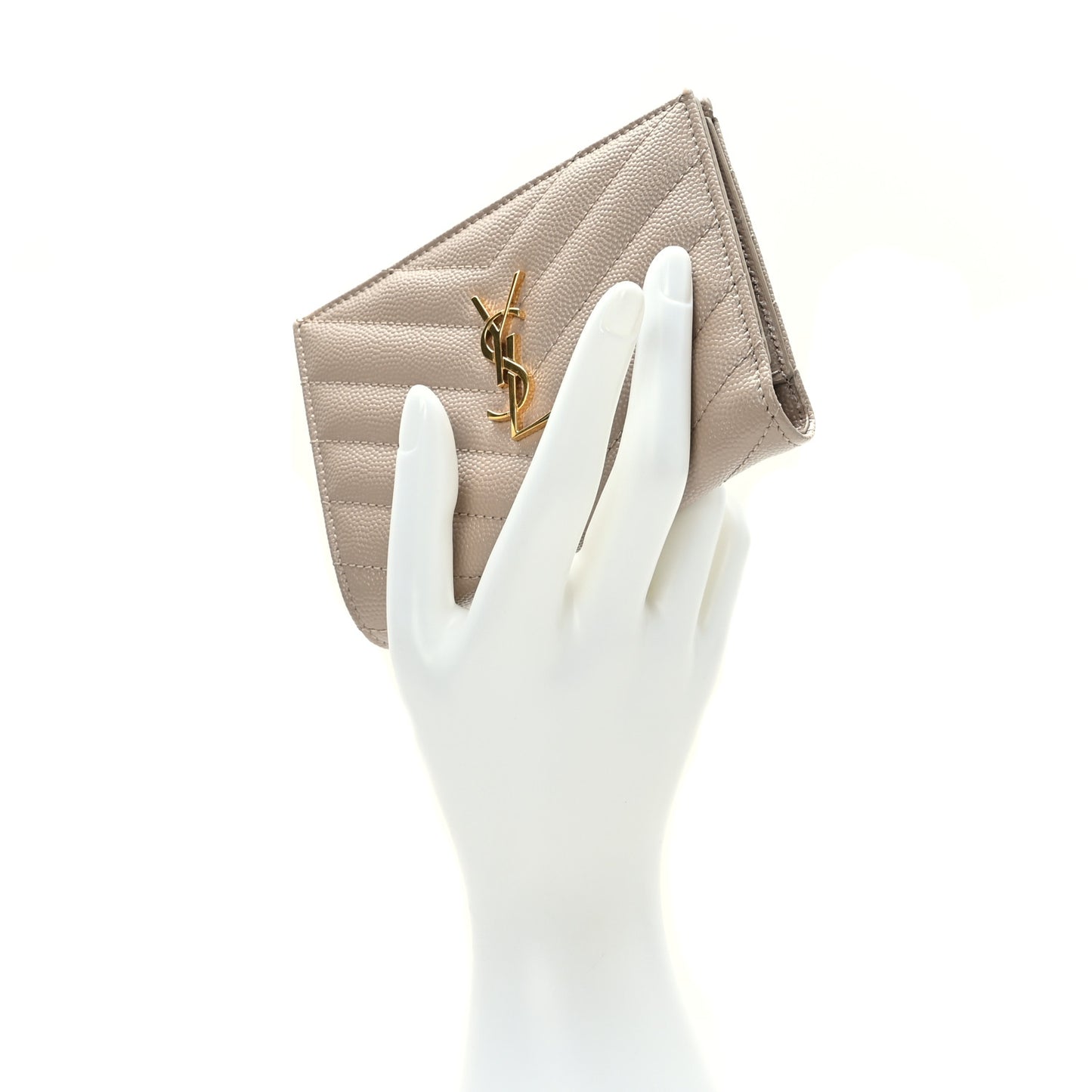 Grain De Poudre Matelasse Chevron Monogram Zipped Two-Part Wallet Dark Beige