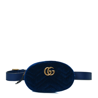 Gucci Velvet Matelasse GG Marmont Belt Bag 95 38 Cobalt Blue 1 of 11