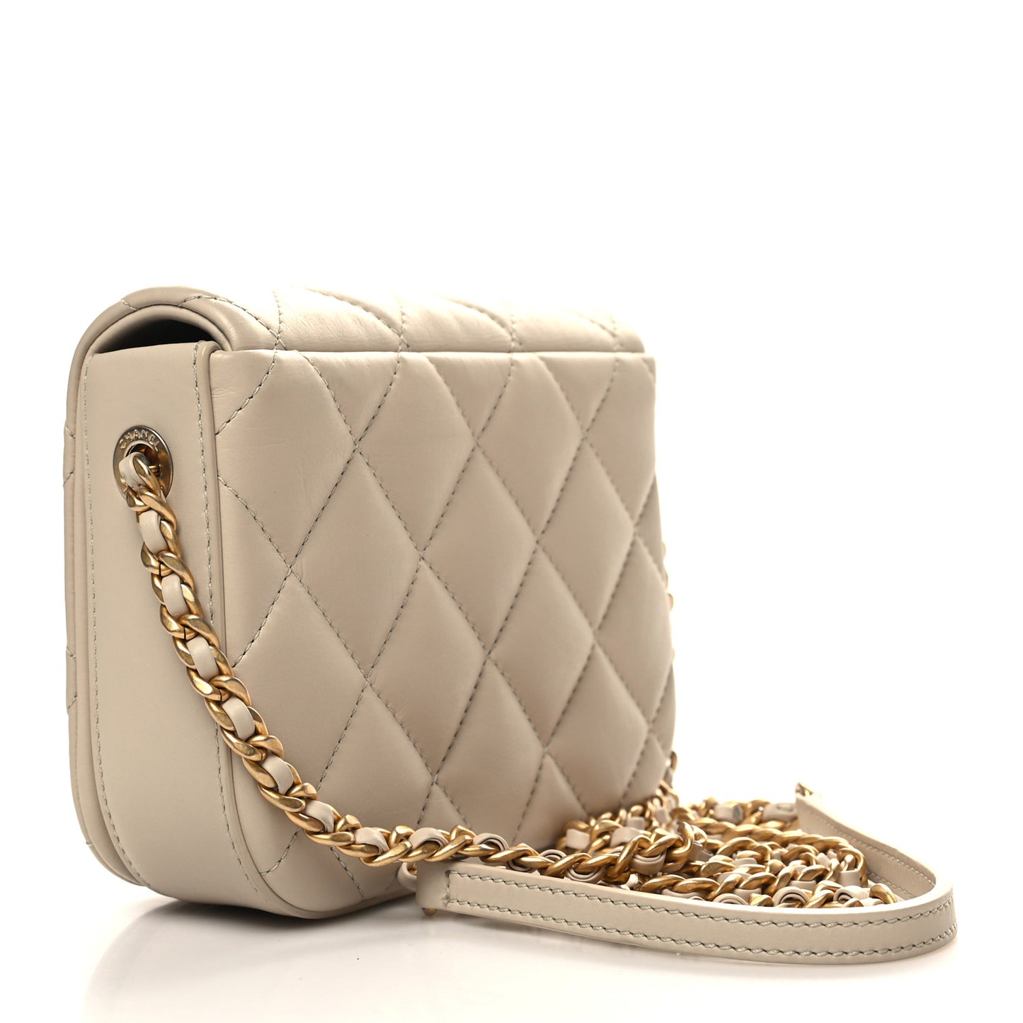 Calfskin Quilted Mini Nailed CC Flap Bag Beige