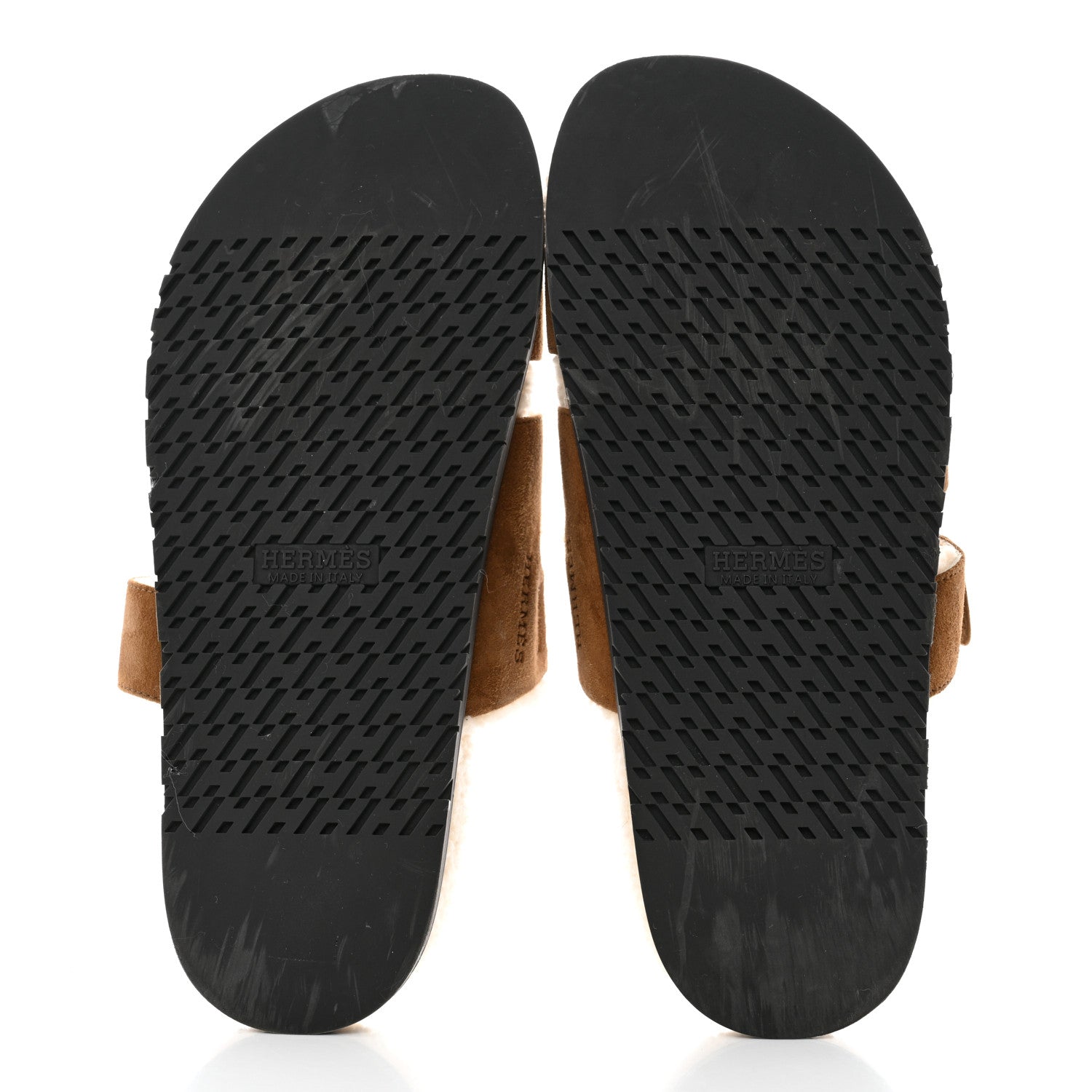 Hermes Suede Goatskin Woolskin Mens Chypre Sandals 41 Brun Fume Ecru 5 of 9