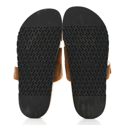 Hermes Suede Goatskin Woolskin Mens Chypre Sandals 41 Brun Fume Ecru 5 of 9