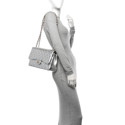 Chanel Metallic Lambskin Quilted Jumbo Double Flap Silver 2 of 15