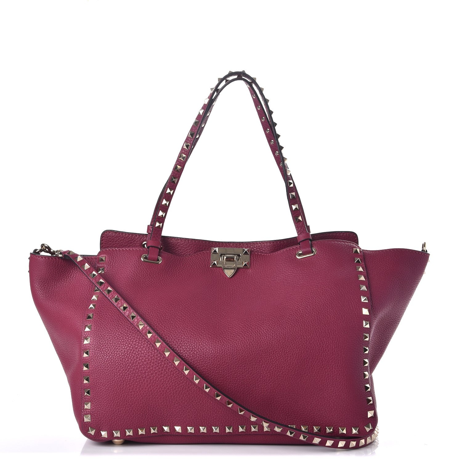 Valentino Garavani Pebbled Calfskin Medium Rockstud Tote Camelia 1 of 8