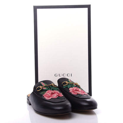 Gucci Calfskin Flower Embroidered Princetown Slippers 37 Black 12 of 12