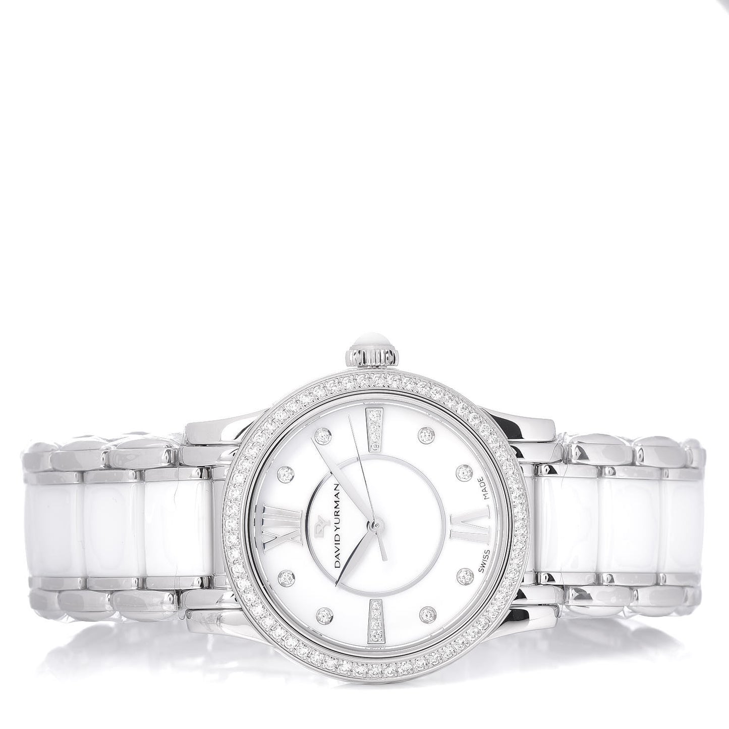 Stainless Steel Ceramic Diamond Bezel 34mm Classic Quartz Watch White