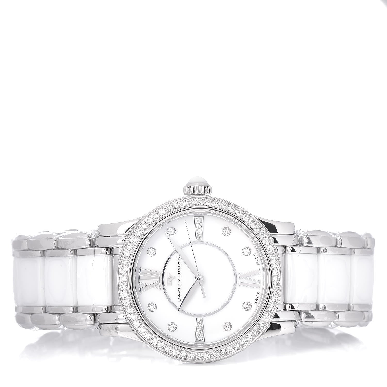 David Yurman Stainless Steel Ceramic Diamond Bezel 34mm Classic Quartz Watch White 3 of 7