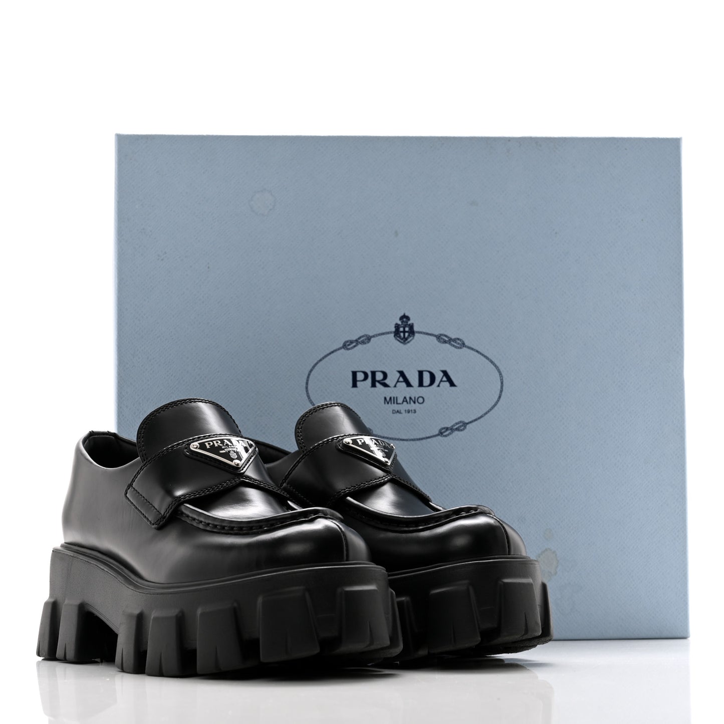 Spazzolato Triangle Logo Monolith Pointy 55mm Loafers 35 Black
