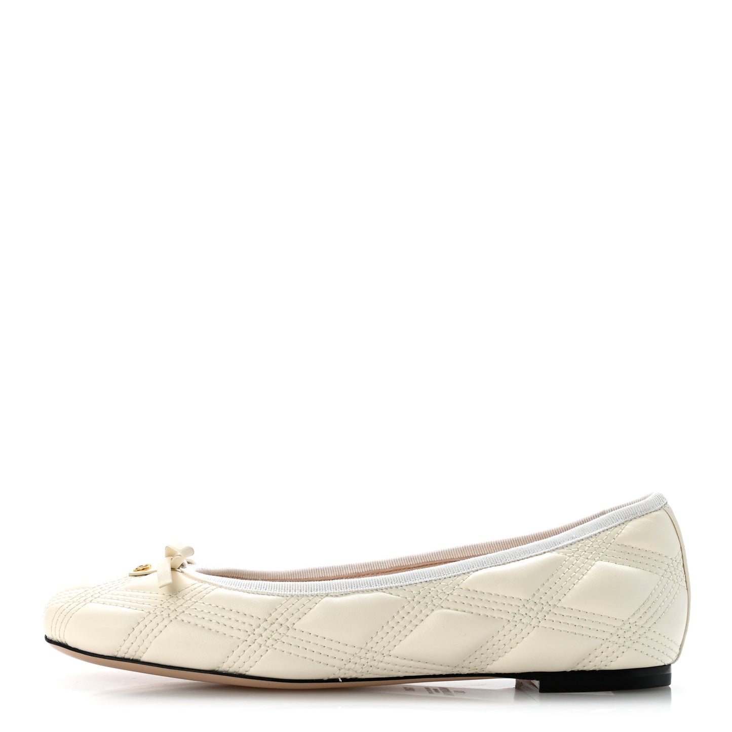 Nappa Quilted Bow Ballerina Flats 38.5 Ivory