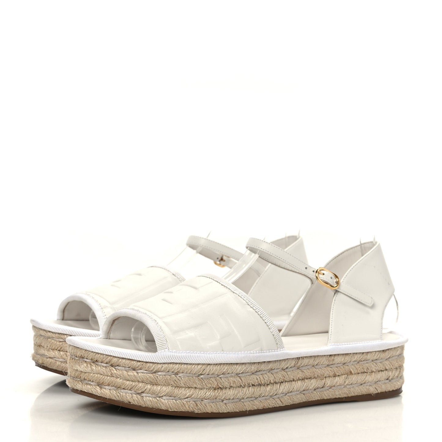 Nappa FF Embossed Espadrille Platform Sandals 36.5 Snow