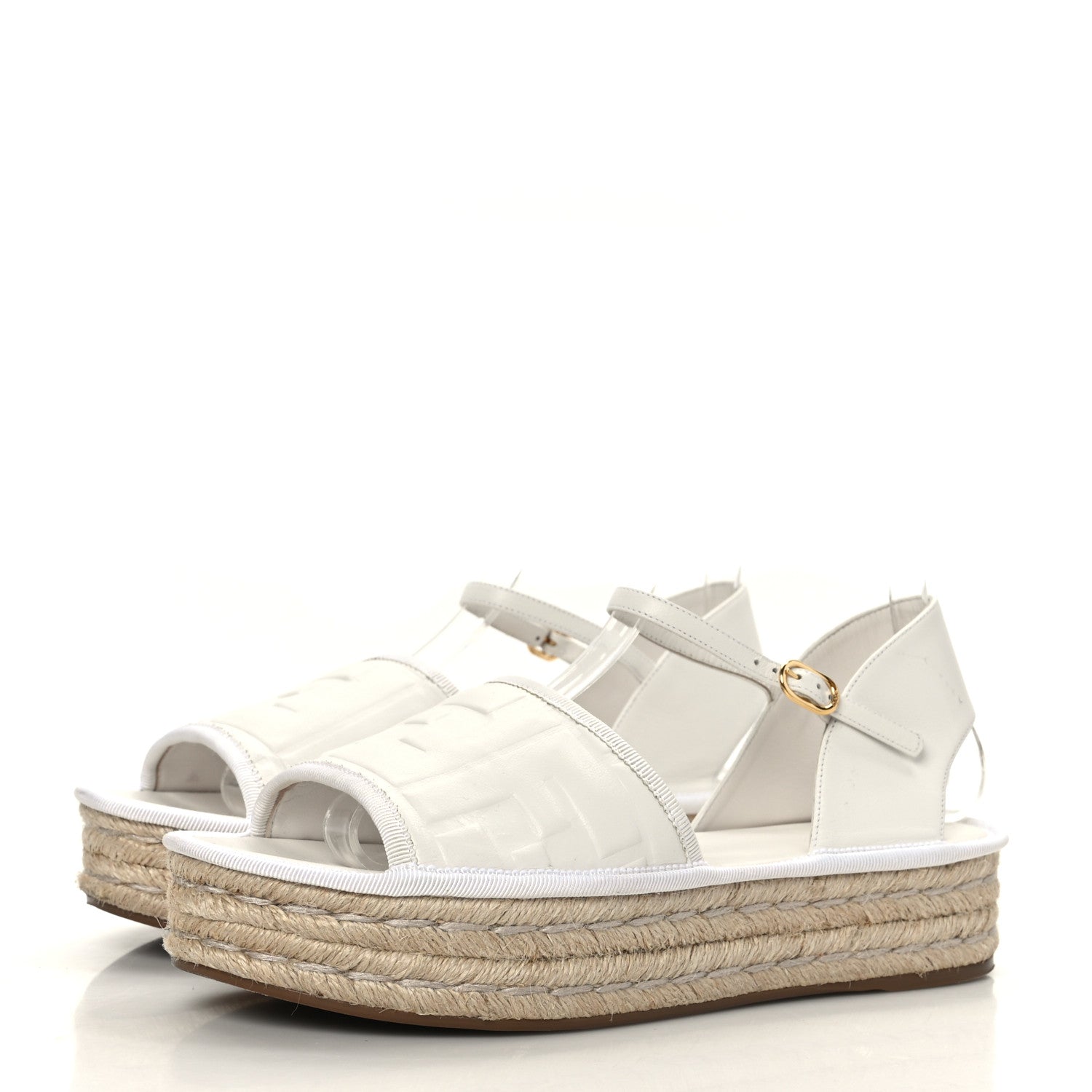 Fendi Nappa FF Embossed Espadrille Platform Sandals 36.5 Snow 3 of 8