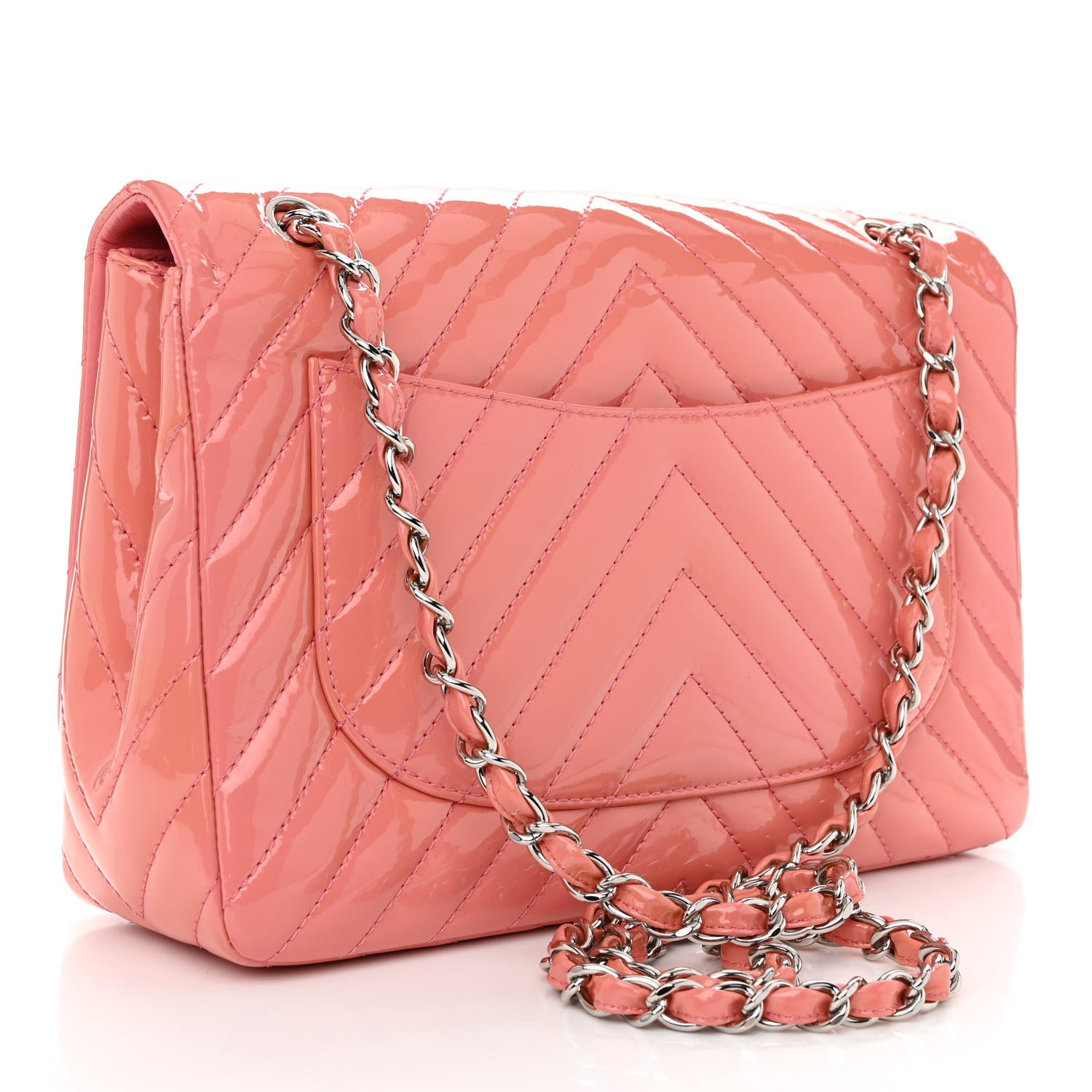 Chanel Patent Chevron Quilted Jumbo Double Flap Light Pink 3 of 11