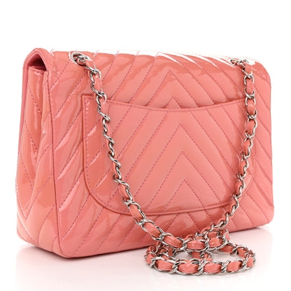Chanel Patent Chevron Quilted Jumbo Double Flap Light Pink 3 of 11