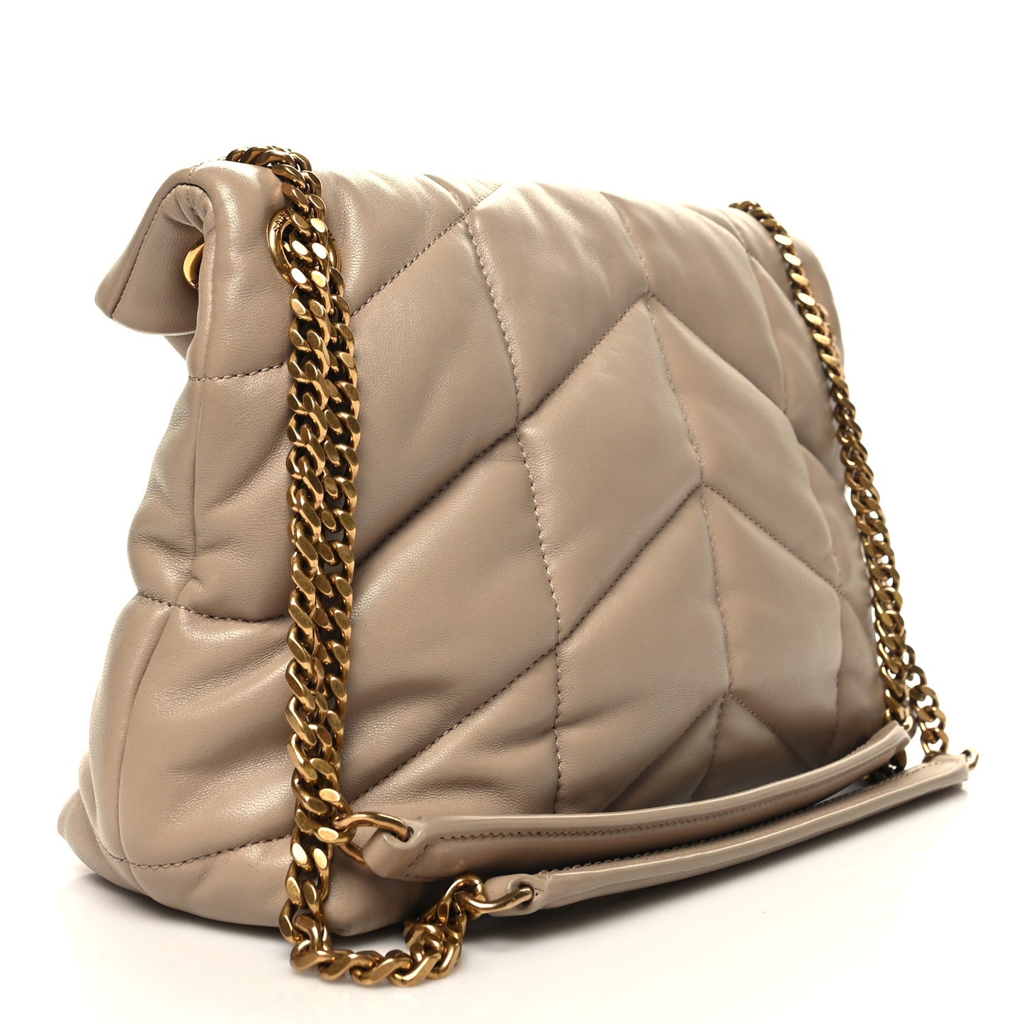 Lambskin Quilted Small Loulou Puffer Monogram Chain Satchel Dark Beige