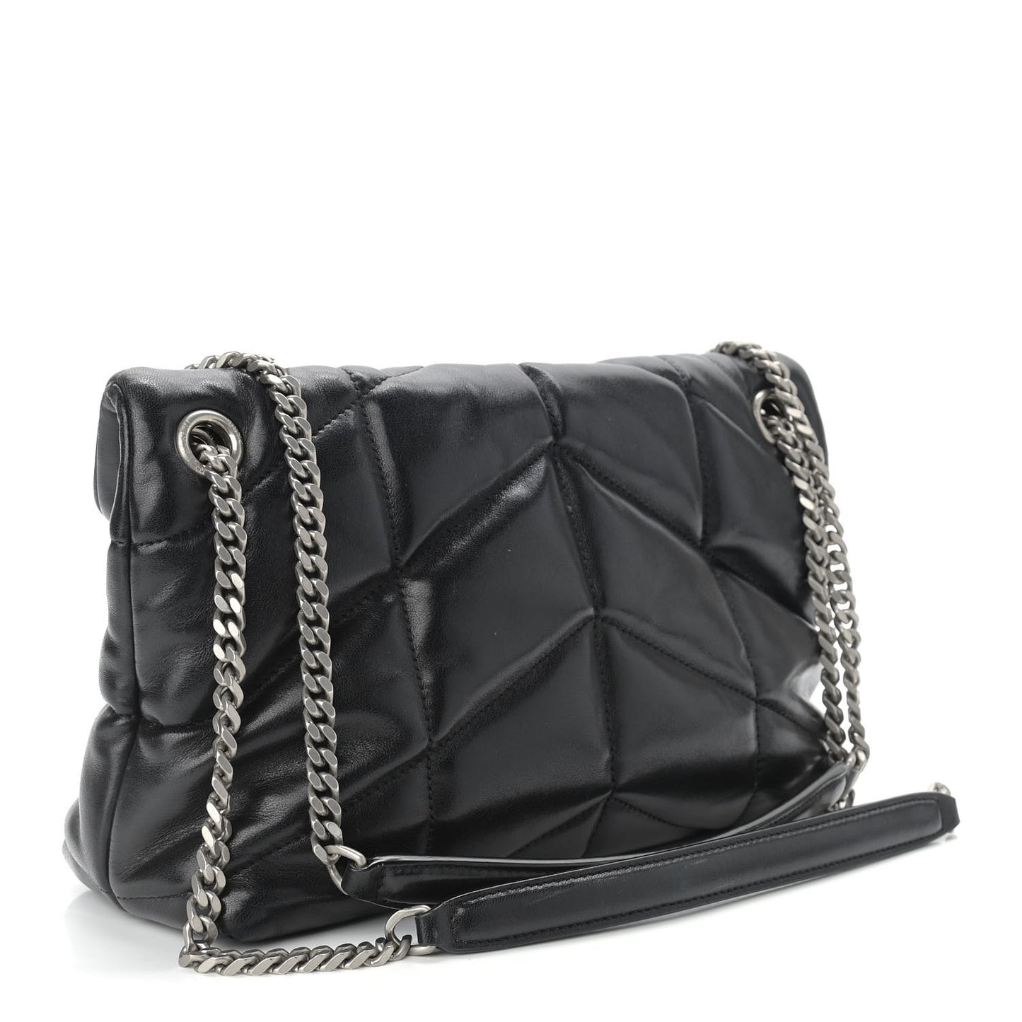 Lambskin Quilted Small Loulou Puffer Monogram Chain Satchel Black