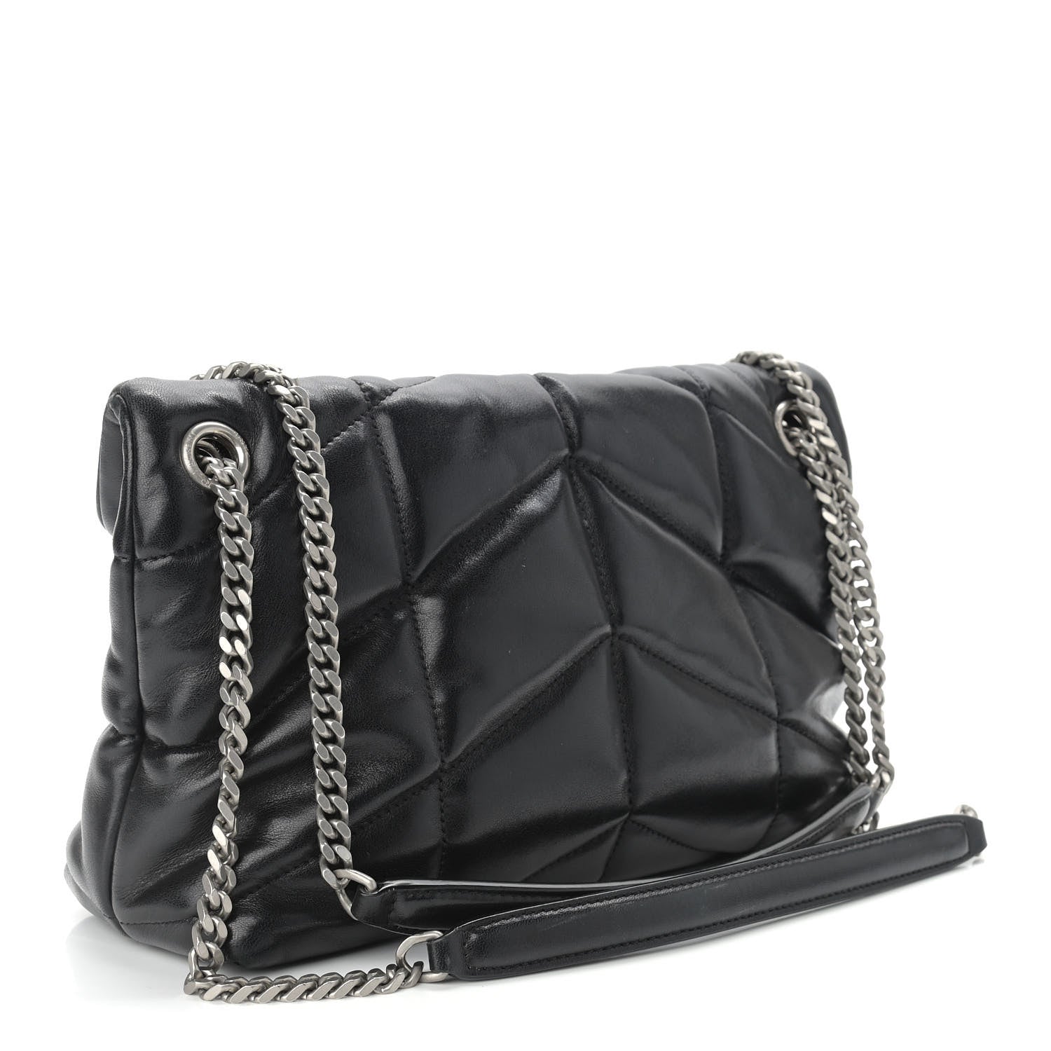 Saint Laurent Lambskin Quilted Small Loulou Puffer Monogram Chain Satchel Black 3 of 9